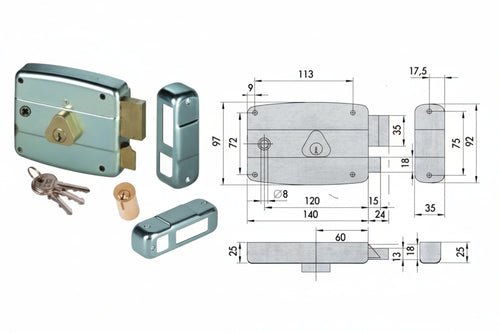 Serratura Portoncino Quadro Catenaccio E Scrocco Cilindro Fisso 50571 Mm.60 Dx (50571601) Cisa