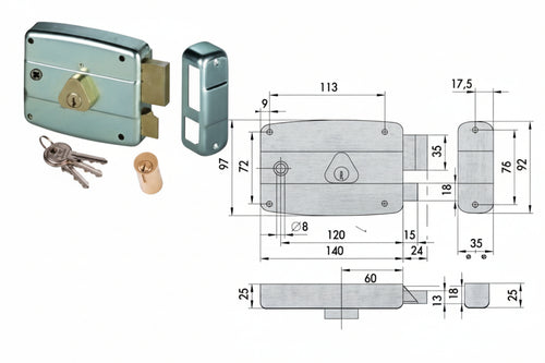 Serratura Portoncino Quadro Catenaccio E Scrocco Cilindro Fisso 50571 Mm.60 Sx (50571602) Cisa