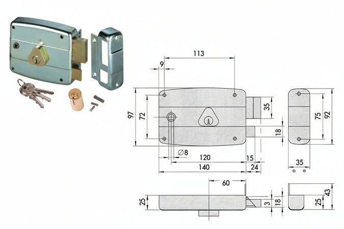Serratura Portoncino Quadro Catenaccio E Scrocco Cilindro Fisso 50471 Mm.60 Sx (50471602) Cisa