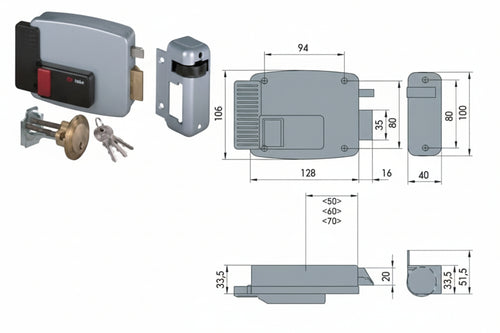 Elettroserratura Per Porte In Legno Con Pulsante Interno 11610 Mm.60 Dx (11610601) Cisa