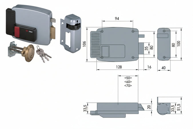 Elettroserratura Per Porte In Legno Con Pulsante Interno 11610 Mm.60 Dx (11610601) Cisa