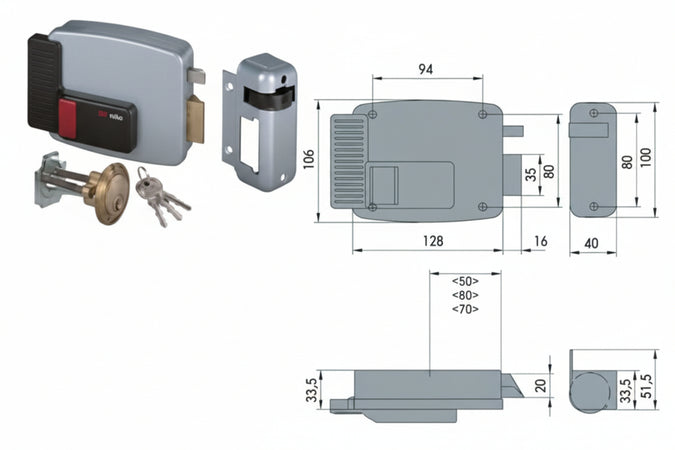 Elettroserratura Per Porte In Legno Con Pulsante Interno 11610 Mm.80 Dx (11610801) Cisa