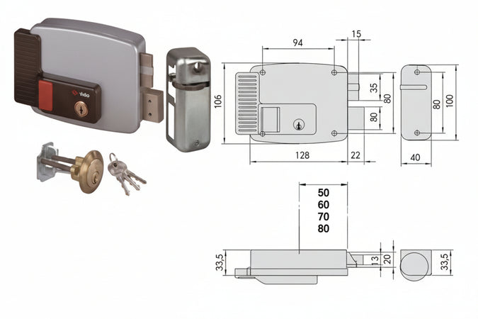 Elettroserratura Per Porte Legno Con Pulsante Interno 2 Mandate 11670 Mm.50 Dx (11670501) Cisa