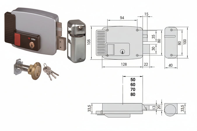 Elettroserratura Per Porte Legno Con Pulsante Interno 2 Mandate 11670 Mm.50 Sx (11670502) Cisa