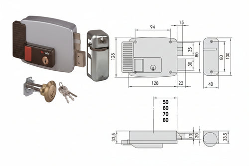 Elettroserratura Per Porte Legno Con Pulsante Interno 2 Mandate 11670 Mm.60 Dx (11670601) Cisa