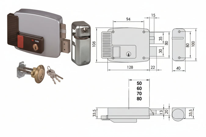 Elettroserratura Per Porte Legno Con Pulsante Interno 2 Mandate 11670 Mm.70 Dx (11670701) Cisa