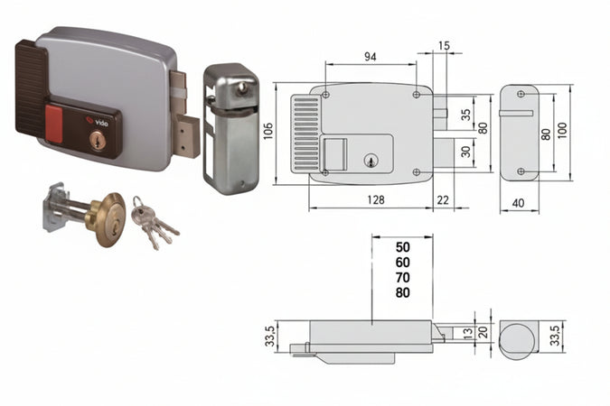 Elettroserratura Per Porte Legno Con Pulsante Interno 2 Mandate 11670 Mm.80 Sx (11670802) Cisa