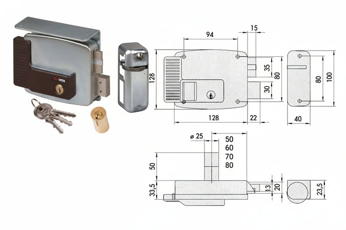 Elettroserratura Per Cancelli Con Tetto 2 Mandate 11761 Mm.60 Dx (11761601) Cisa