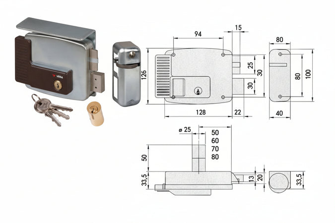 Elettroserratura Per Cancelli Con Tetto 2 Mandate 11761 Mm.60 Sx (11761602) Cisa
