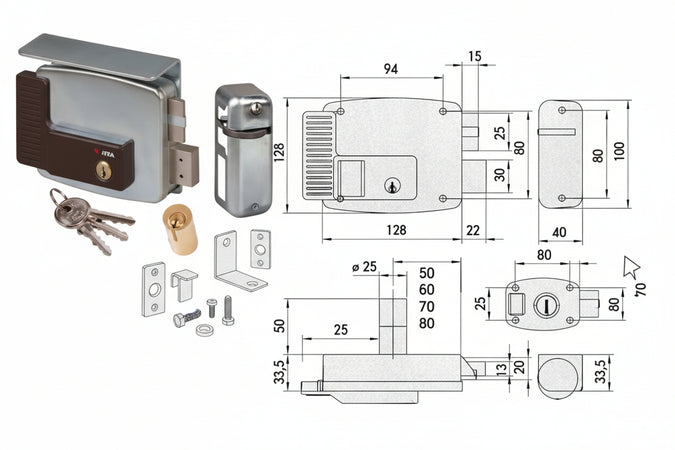 Elettroserratura Per Cancelli Con Tetto 2 Mandate 11761 Mm.70 Sx (11761702) Cisa