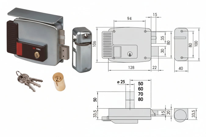 Elettroserratura Per Cancelli Tetto E Pulsante Interno 2 Mandate 11771 Mm.50 Sx (11771502) Cisa
