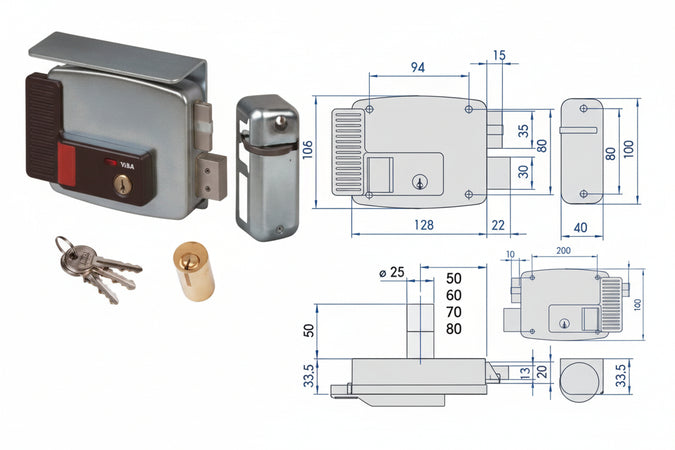 Elettroserratura Per Cancelli Tetto E Pulsante Interno 2 Mandate 11771 Mm.60 Dx (11771601) Cisa