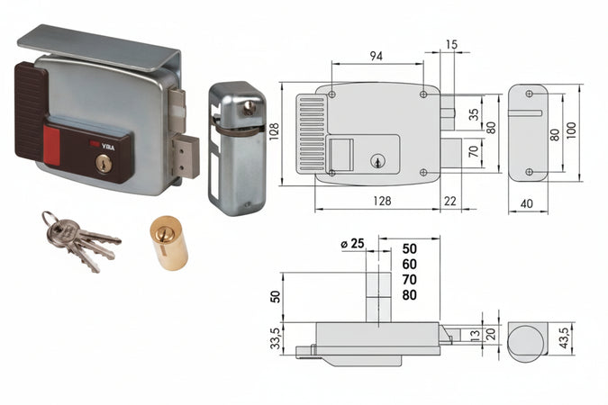 Elettroserratura Per Cancelli Tetto E Pulsante Interno 2 Mandate 11771 Mm.70 Dx (11771701) Cisa