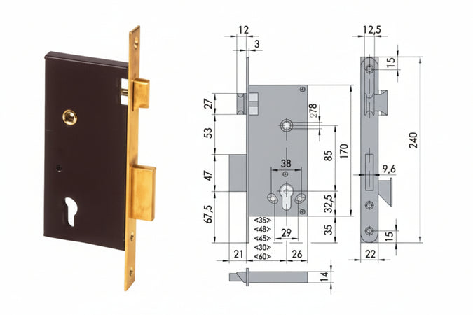 Serratura Da Infilare A Cilindro 2 Mand. Bordo Quadro 5C110 Mm.40 (5C110400) Cisa