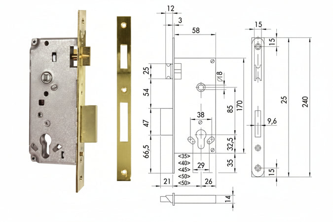 Serratura Da Infilare Cisa Logo Bordo Quadro 5C611 Mm.40 (5C611400) Cisa Logo
