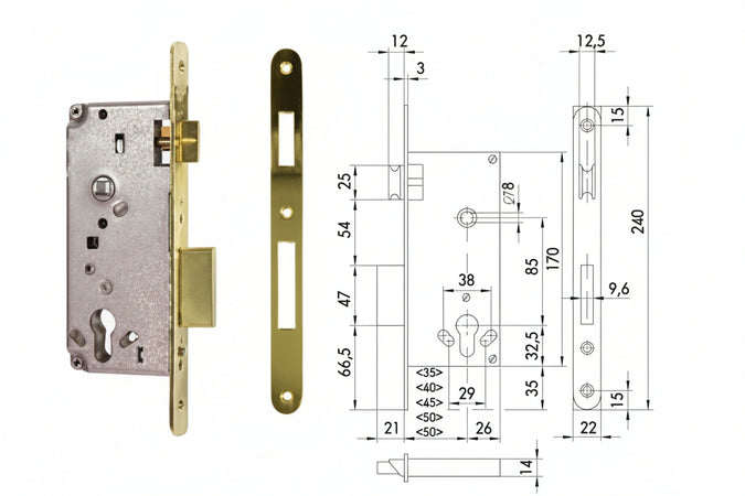 Serratura A Infilare Logo Bordo Tondo 5C631 Mm.35 (5C631350) Cisa Logo