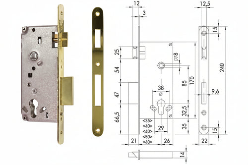 Serratura A Infilare Logo Bordo Tondo 5C631 Mm.45 (5C631450) Cisa Logo