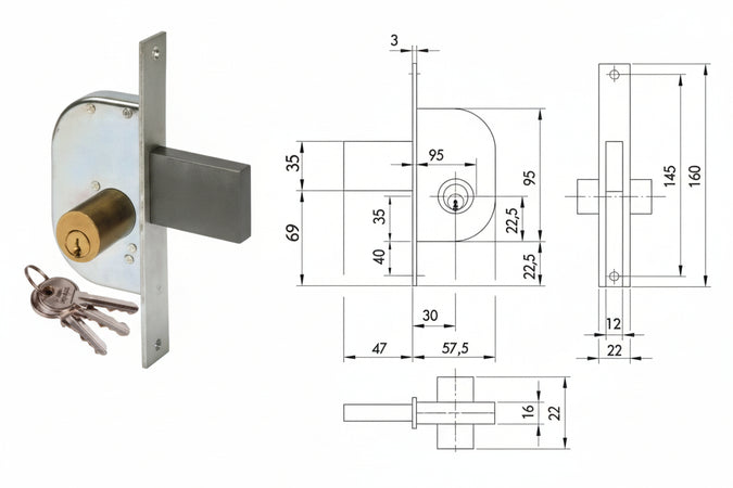 Serratura Da Infilare Per Cancelli Solo Scrocco 42110- - Mm.30 (42110300) - 2 Pezzi Cisa
