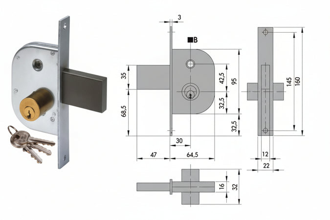 Serratura Infilare Per Cancelli Con Quadro Catenaccio E Scrocco 42210- - Mm.30 (42210300) - 2 Pezzi Cisa