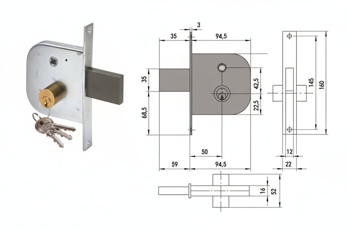 Serratura Infilare Per Cancelli Con Quadro Catenaccio E Scrocco 42310- - Mm.50 (42310500) - 2 Pezzi Cisa