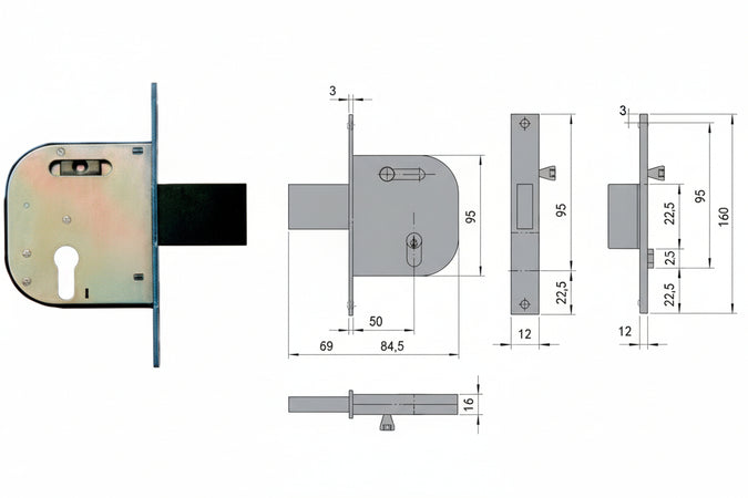 Serratura Infilare Per Cancelli Catenaccio E Scrocco Con Nottol. 42032- - Mm.50 Dx-Sx (42032500) - 2 Pezzi Cisa