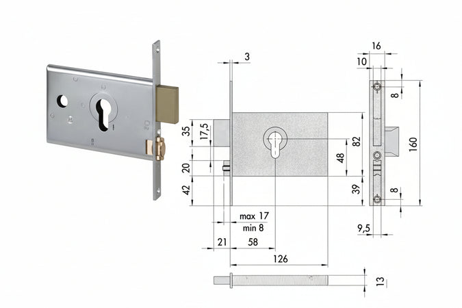 Serratura Da Infilare Per Fasce Catenaccio E Rullo Mm.82 H 44130 Mm.58 (44130600) Cisa