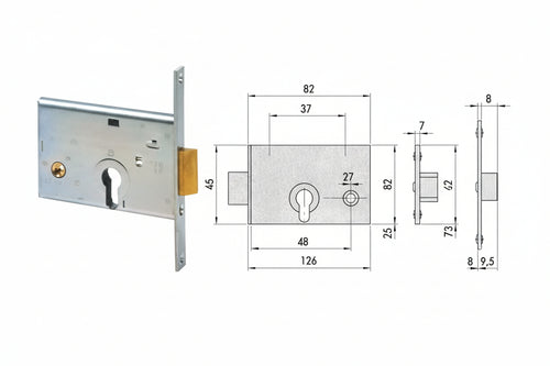 Serratura Da Infilare Per Fasce Catenaccio E Scrocco Mm.82 H 44145 Mm.58 (44145600) Cisa