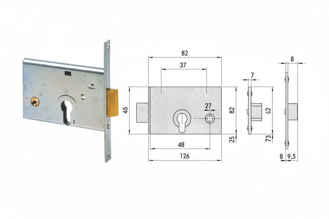 Serratura Da Infilare Per Fasce Catenaccio E Scrocco Mm.82 H 44145 Mm.58 (44145600) Cisa
