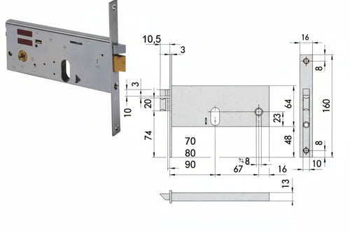 Elettroserratura Da Infilare Per Fasce Mm.64 H 1451 Mm.70 (14510700) Frontale Mm.16 Cisa