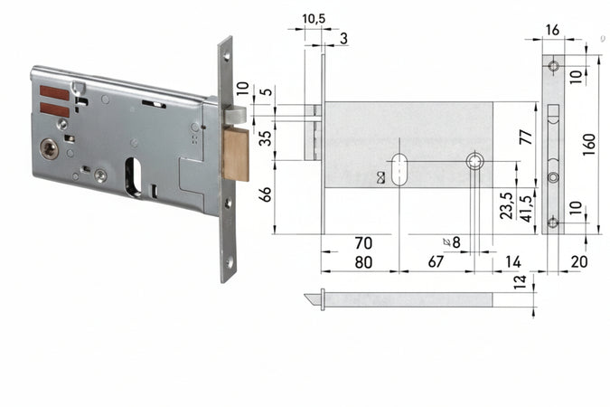 Elettroserratura Da Infilare Per Fasce Mm.77 H 1445 Mm.70 (14450700) Frontale Mm.16 Cisa
