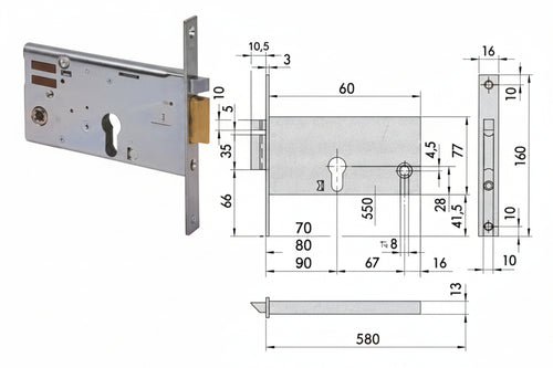 Elettroserratura Da Infilare Per Fasce Mm.77 H 1435 Mm.70 (14350700) Frontale Mm.16 Cisa
