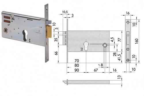 Elettroserratura Da Infilare Per Fasce Mm.77 H 1435 Mm.80 (14350800) Frontale Mm.16 Cisa