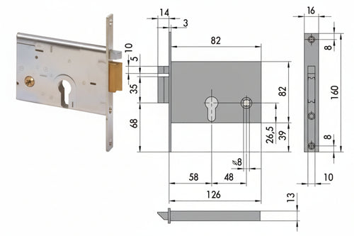 Elettroserratura Da Infilare Per Fasce Mm.82 H 14010 Mm.60 Dx (14010601) Cisa