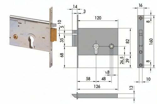 Elettroserratura Da Infilare Per Fasce Mm.82 H 14010 Mm.60 Sx (14010602) Cisa