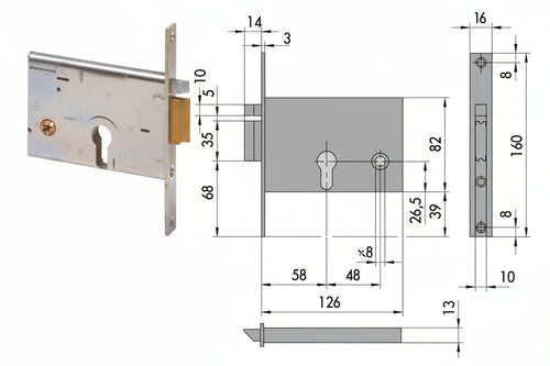Elettroserratura Da Infilare Per Fasce Mm.82 H 14012 Mm.60 Dx (14012601) Cisa