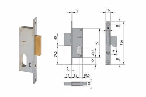 Serratura Da Infilare Per Montanti Solo Catenaccio 44240 Mm.15 (44240150) Cisa