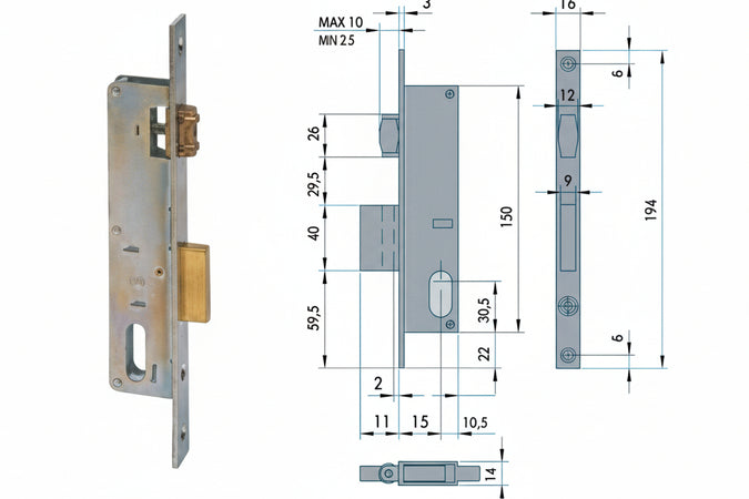 Serratura Da Infilare Per Montanti Catenaccio E Rullo 44230 Mm.15 (44230150) Cisa