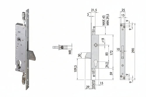 Serratura Triplice Infilare Per Montanti Solo Caten. 46800 (Ex46300) Mm.30 (46800300) Cisa
