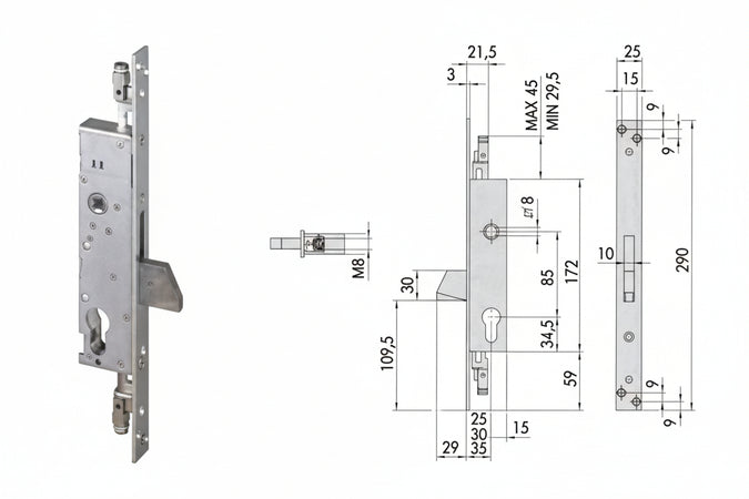 Serratura Triplice Infilare Per Montanti Solo Caten. 46800 (Ex46300) Mm.30 (46800300) Cisa