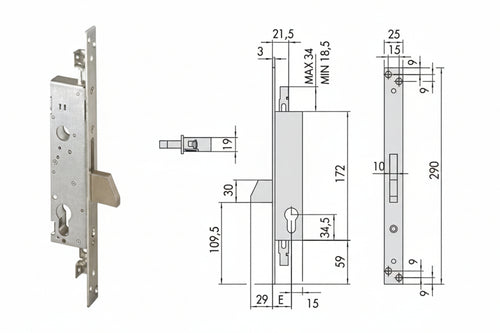 Serratura Triplice Da Infilare Per Montanti Solo Catenaccio 46820 Mm.25 (46820250) Cisa