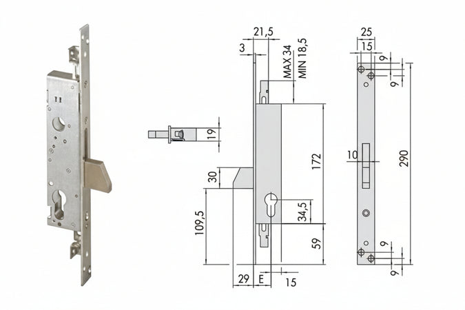 Serratura Triplice Da Infilare Per Montanti Solo Catenaccio 46820 Mm.25 (46820250) Cisa