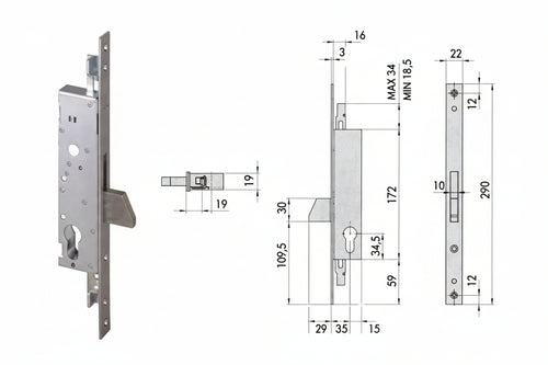 Serratura Triplice Da Infilare Per Montanti Solo Catenaccio 46220 Mm.30 (46220300) Cisa