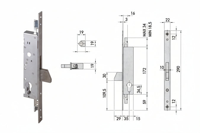 Serratura Triplice Da Infilare Per Montanti Solo Catenaccio 46220 Mm.35 (46220350) Cisa