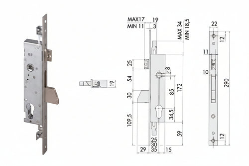 Serratura Triplice Da Infilare Per Montanti Con Caten. E Scrocco 46225 Mm.25 (46225250) Cisa