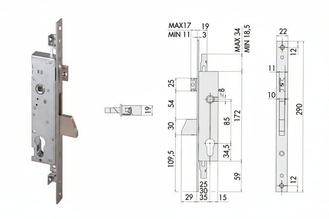 Serratura Triplice Da Infilare Per Montanti Con Caten. E Scrocco 46225 Mm.25 (46225250) Cisa