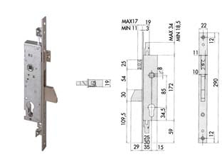 Serratura Triplice Da Infilare Per Montanti Con Caten. E Scrocco 46225 Mm.30 (46225300) Cisa