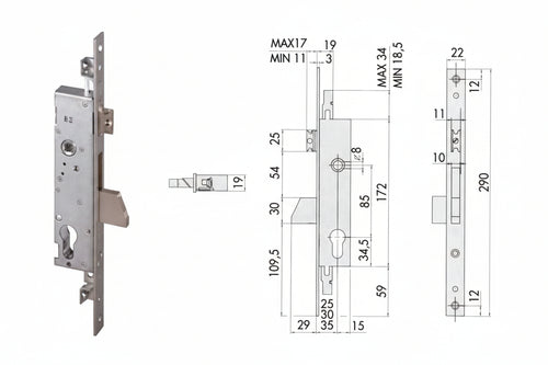 Serratura Triplice Da Infilare Per Montanti Con Caten. E Scrocco 46225 Mm.30 (46225300) Cisa