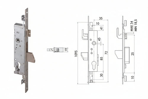 Serratura Triplice Da Infilare Per Montanti Con Caten. E Scrocco 46225 Mm.35 (46225350) Cisa