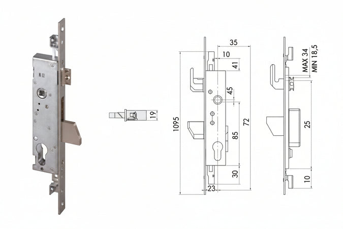 Serratura Triplice Da Infilare Per Montanti Con Caten. E Scrocco 46225 Mm.35 (46225350) Cisa