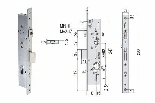 Serratura Triplice Infilare Montanti Con Quadro E Scr. Multitop 49225 Mm.25 (4922525000Rc) Cisa